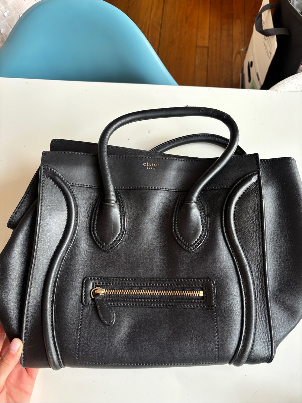 Celine Black Leather Mini Luggage Tote with Gold Hardware - Picture 3 of 7
